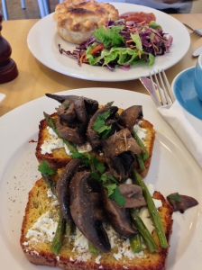 Polenta and parmesan loaf topped with Persian feta cheese, mushrooms and asparagus, BrightBird Cafe, Warrnambool - awesome food and drinks in this little place.