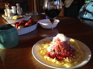 Meatballs/spaghetti squash with Bleasdale Shiraz