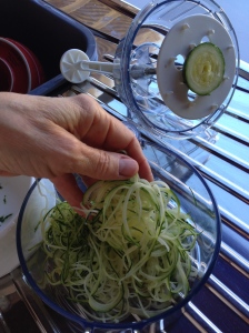 The little 'cap' of zucchini that is left over, the remainder is spiral cut