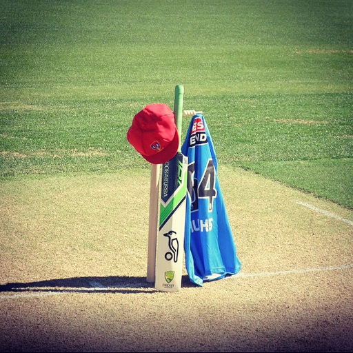 The photo taken by SACA of the memorial bat and hat and retired #64 shirt