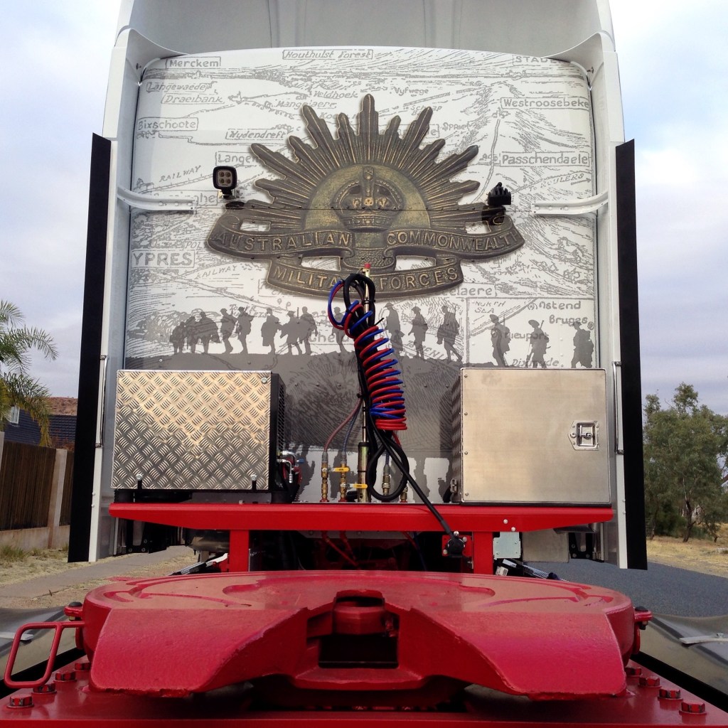 Back of cab with Military Insignia