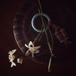 Native lillies and vintage Chinese basket